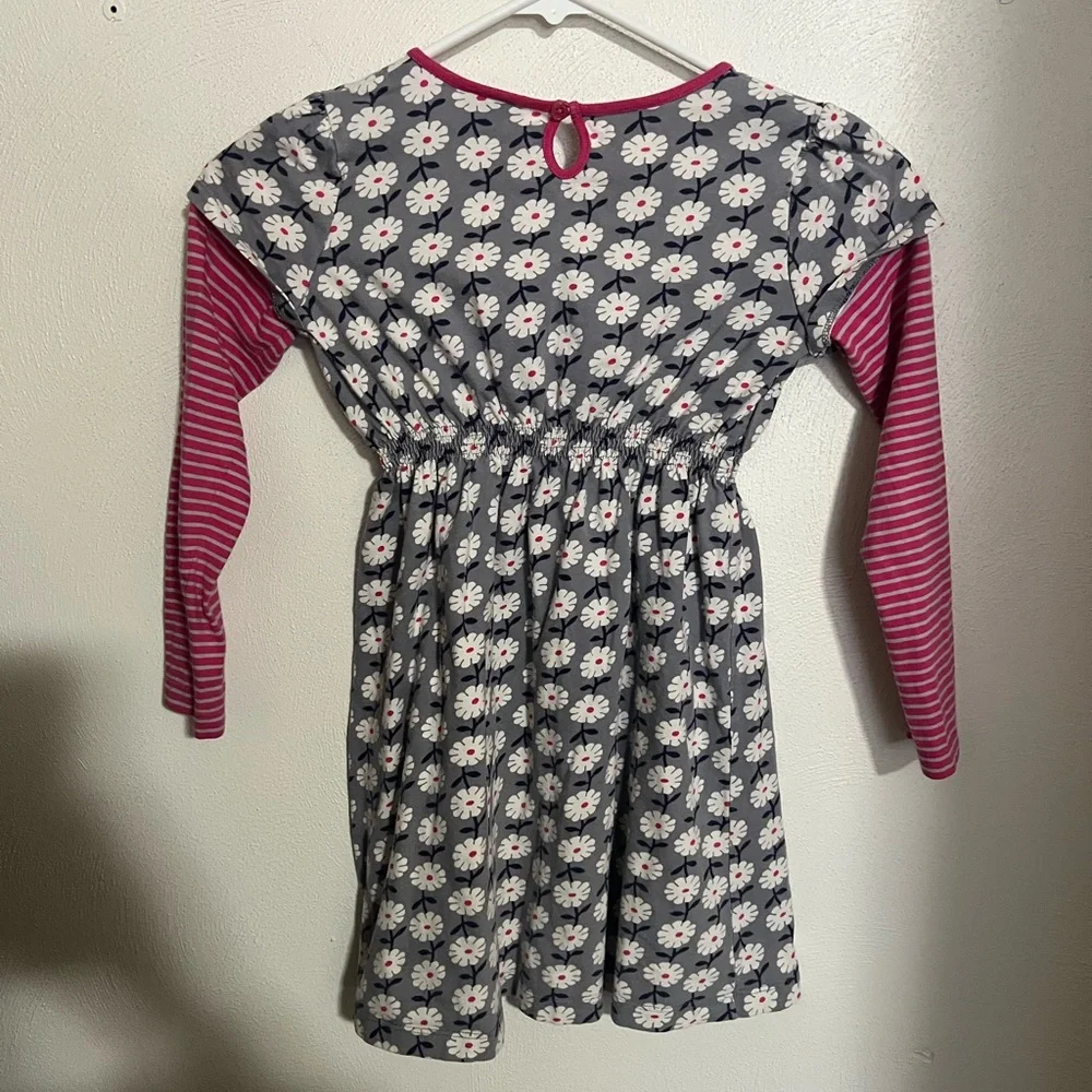 MINI BODEN Classic‎ Floral and Striped Casual Dress Grey Pink White Girl's Sz 7